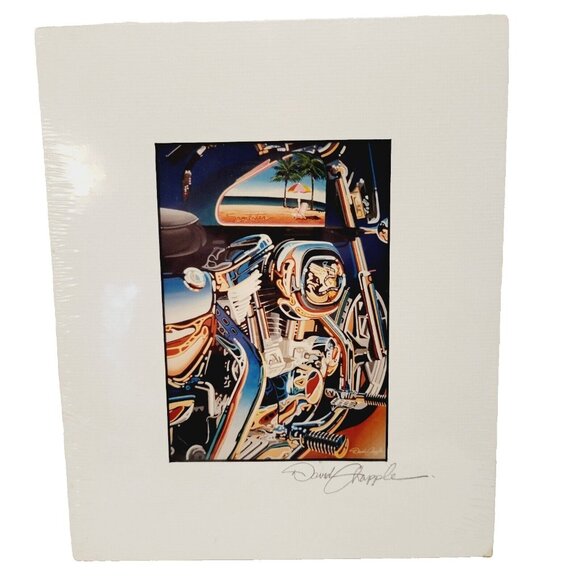 David Chapple Signed Art Print Classic Motorcycle Hog Bike Silver Black - Picture 1 of 5